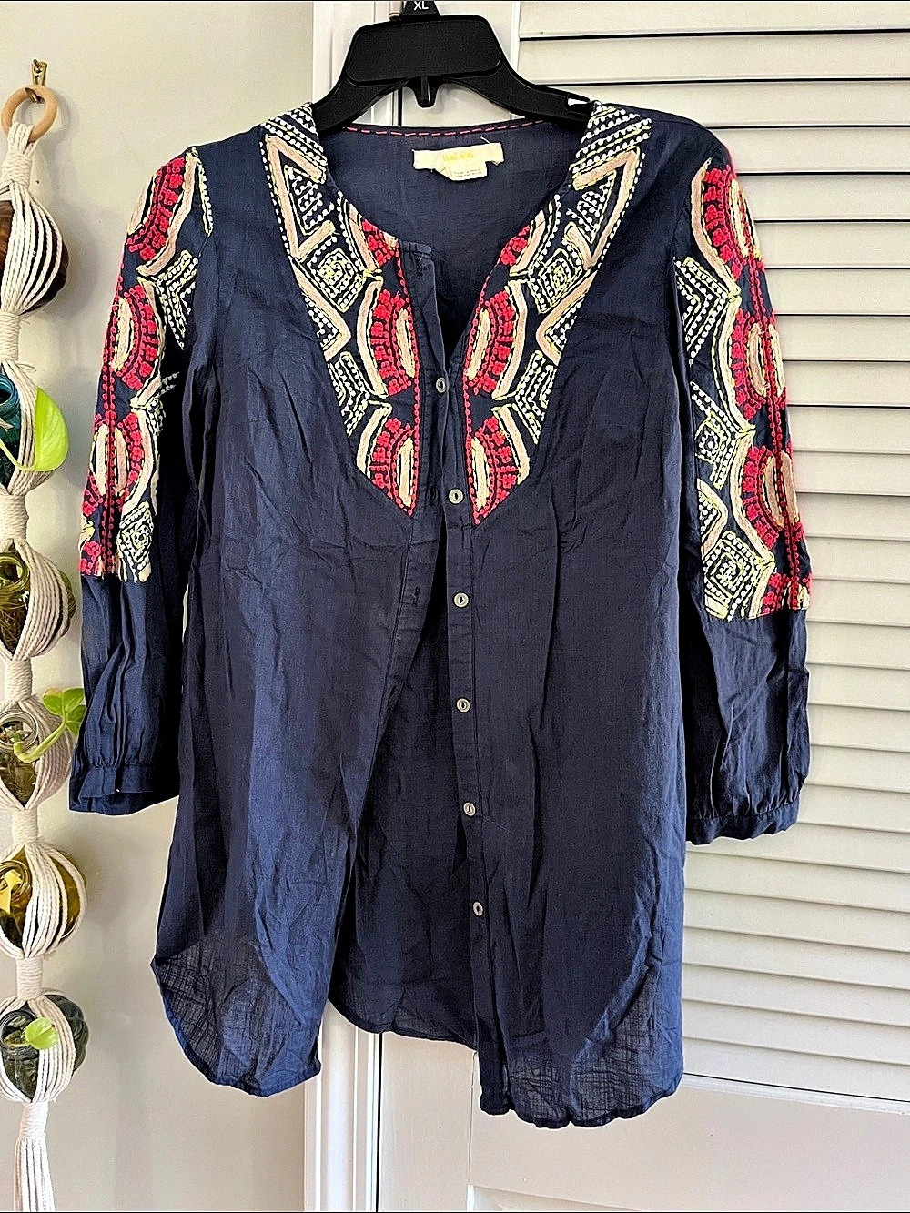 Anthropologie Hei  Hei Embroidered Button Down Tunic Anthropologie Embroidered